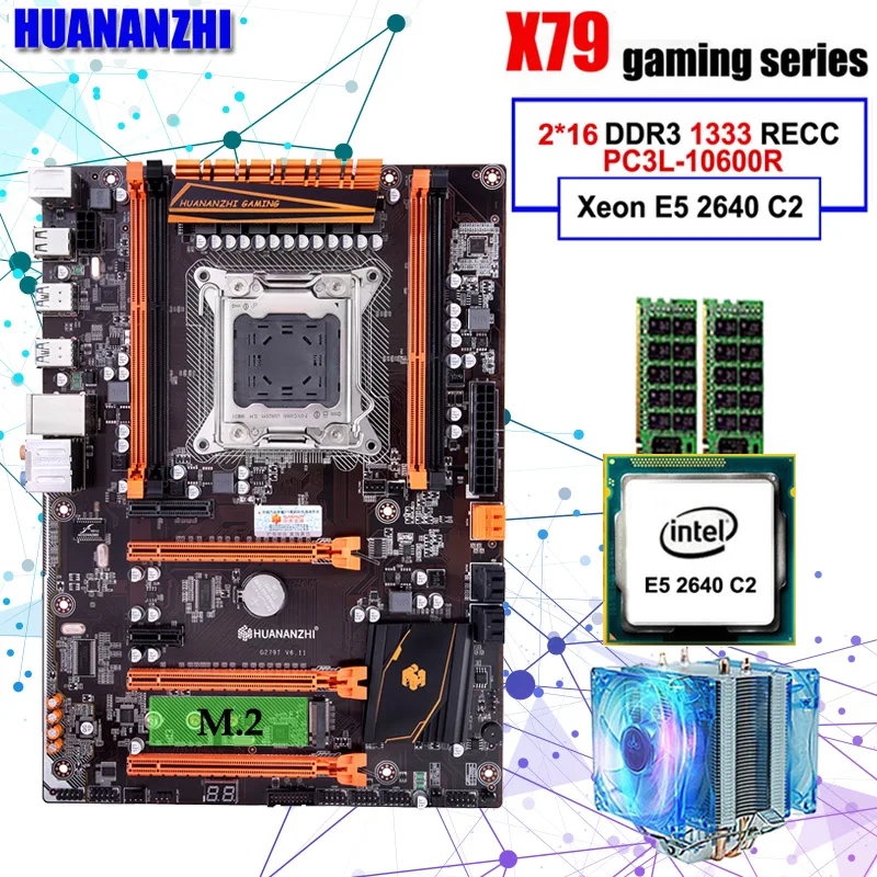 Сборка компьютера HUANANZHI deluxe X79 LGA2011 игровая Материнская плата Процессор Xeon E5 2640 C2 ram 32G(2*16G) DDR3 1333MHz RECC