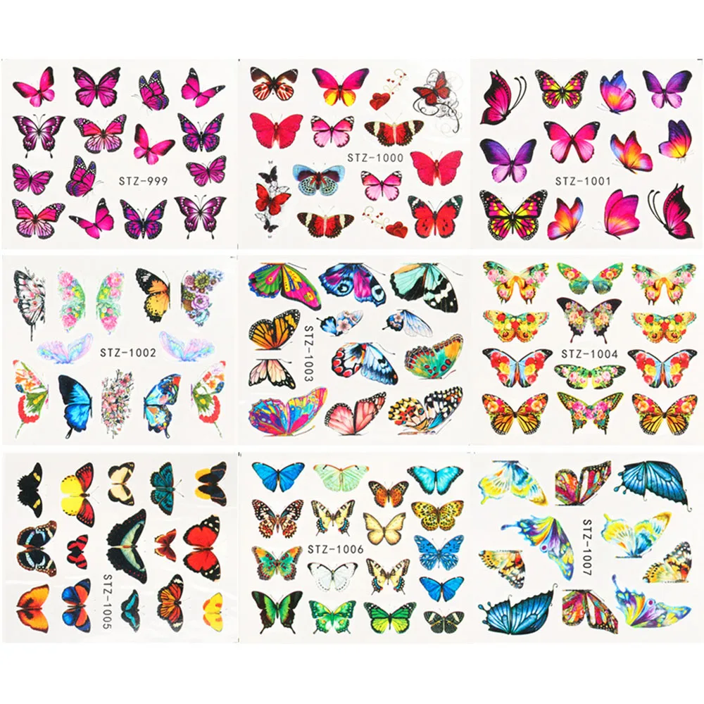 

New 9 In 1 Multicolor Butterfly Watermark Nail Sticker Summer Diy Nail Decal Self-adhesive Design For Manicure Nail Art Decor