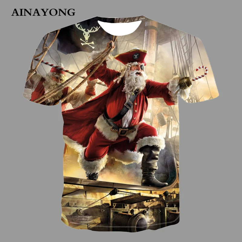 Festive Cartoon T-shirt Funny Christmas Robber 3d Printing Men Tshirt O-Neck Short Sleeve Tops Harajuku T Shirt Homme Clothes