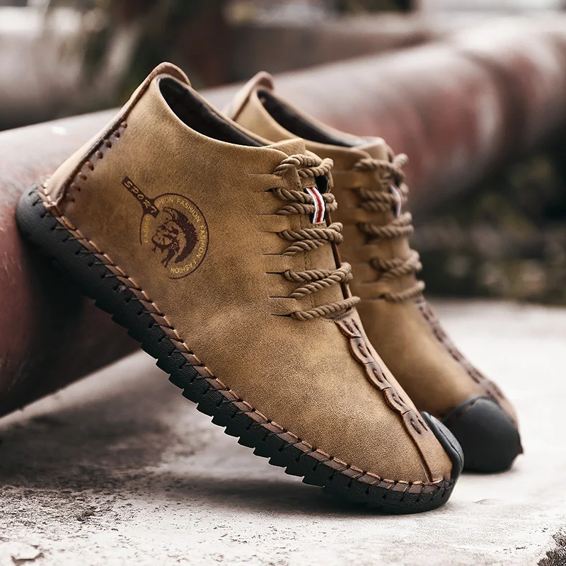 Размера плюс мужские ботинки из спилка ручной работы Ботильоны для улицы зимние