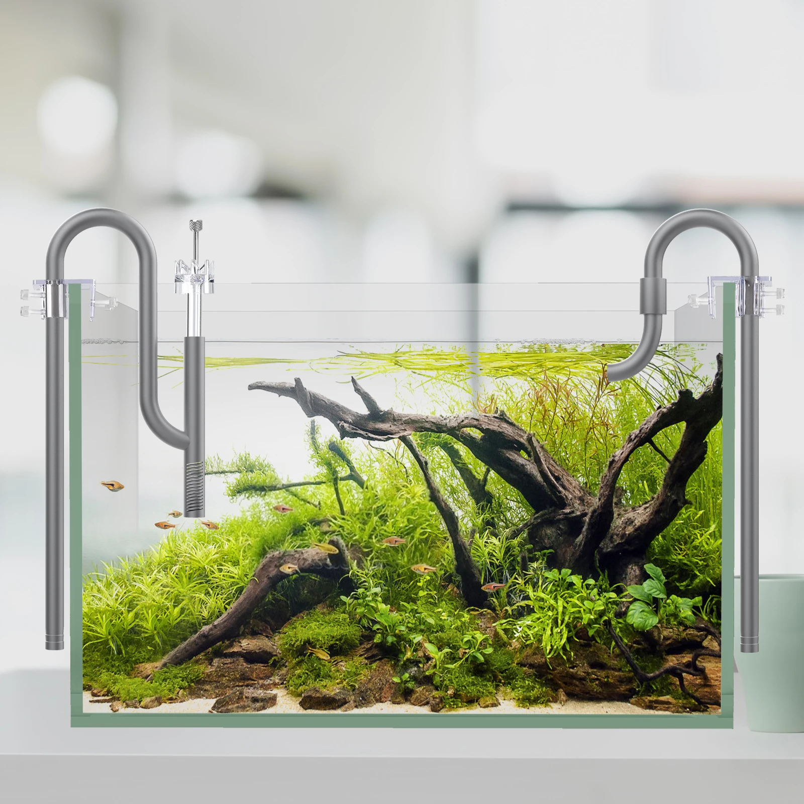 

FZONE Aquarium Stainless Steel Skimmer Lily Pipes Inflow and Outflow with Spin Skimmer and Adjustable Rod for Aquarium Filter