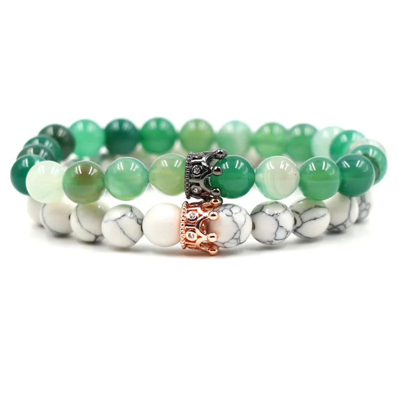 Двойной зеленый белый браслет из натурального камня женские ювелирные изделия