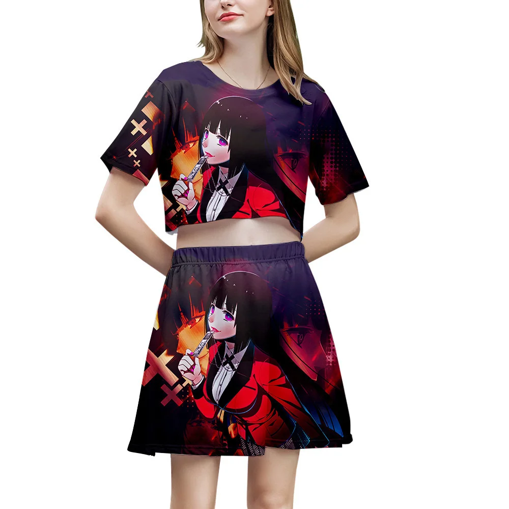 

Crop Skirt Jabami Yumeko Anime Cosplay Kakegurui Casual 3D Print Kawaii Party Streetwear School Style T-Shirt Sexy Dress Women