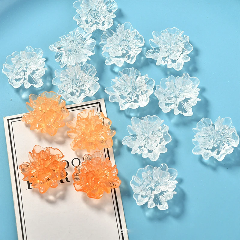 10Pcs 23MM White Orange Resin Flower Beads Cabochon DIY Making Earrings Hair Accessories Handmade Phone Case Deco