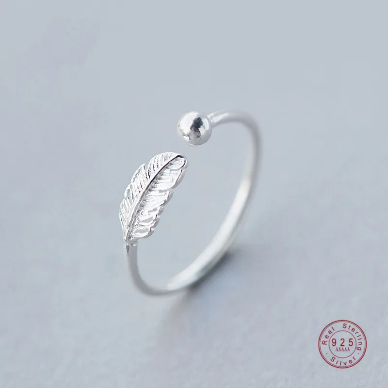 Женские регулируемые кольца из серебра 100% пробы элегантные 925 с перьями|Кольца| |