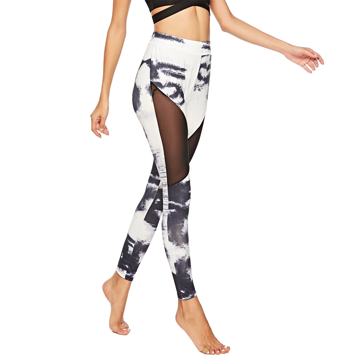 Осенние женские сексуальные сетчатые спортивные брюки с принтом штаны для йоги