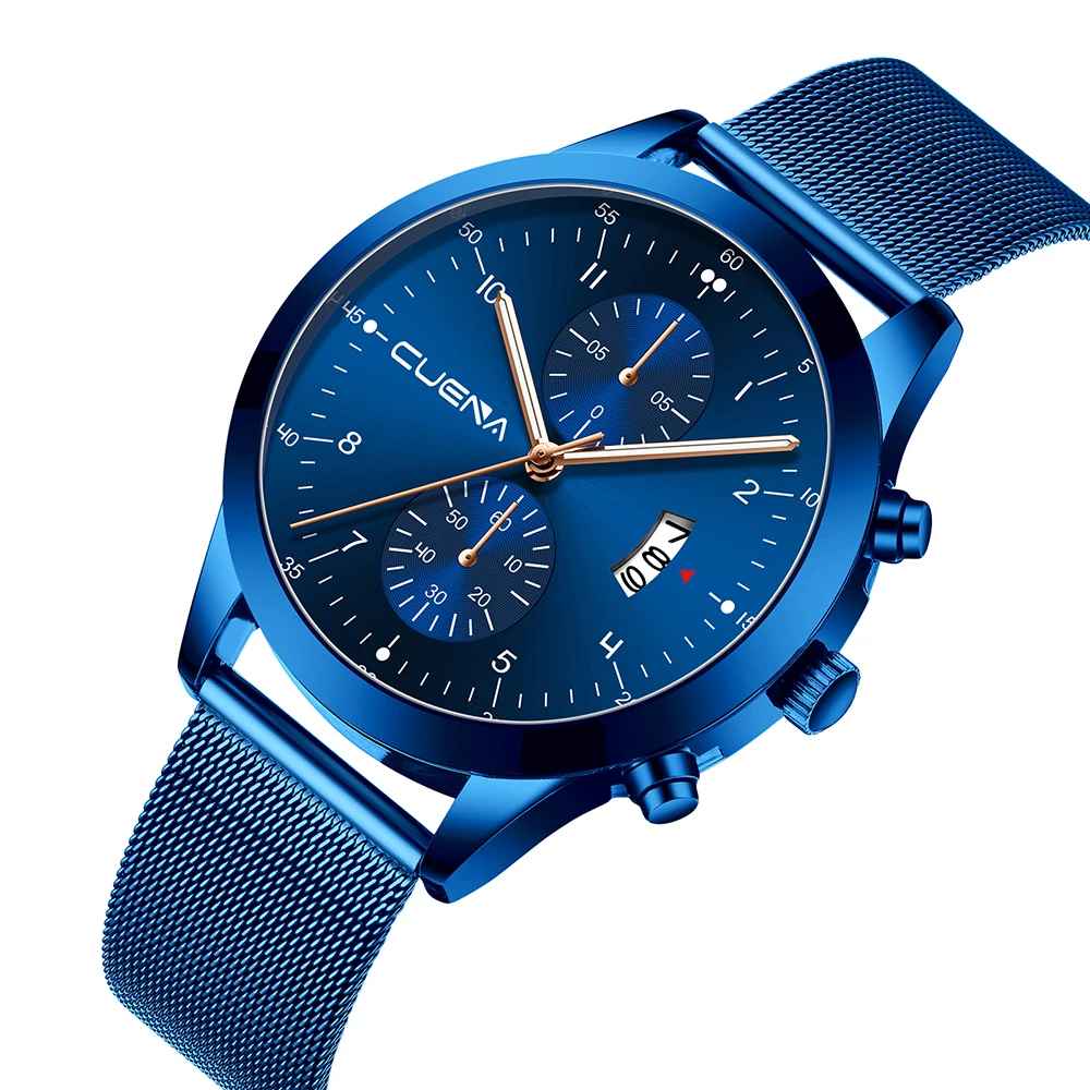 

Часы наручные CUENA мужские кварцевые, модные брендовые роскошные спортивные водонепроницаемые, синие, в деловом стиле, 2021