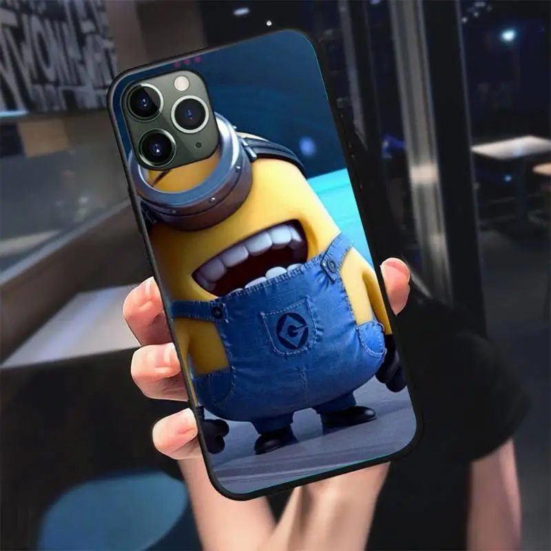 

Cute Cartoon Miniones Phone Case For Black-Iphone 5 5s se 6 6s 7 8 11 12 X Xs Xr Pro Plus Max Mini Cover