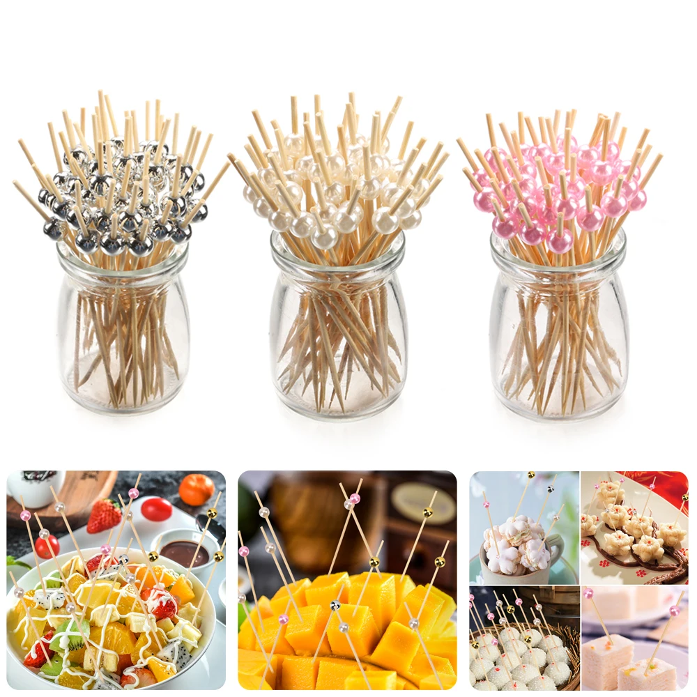 100 шт. новый стиль жемчужные бамбуковые коктейльные палочки деревянные