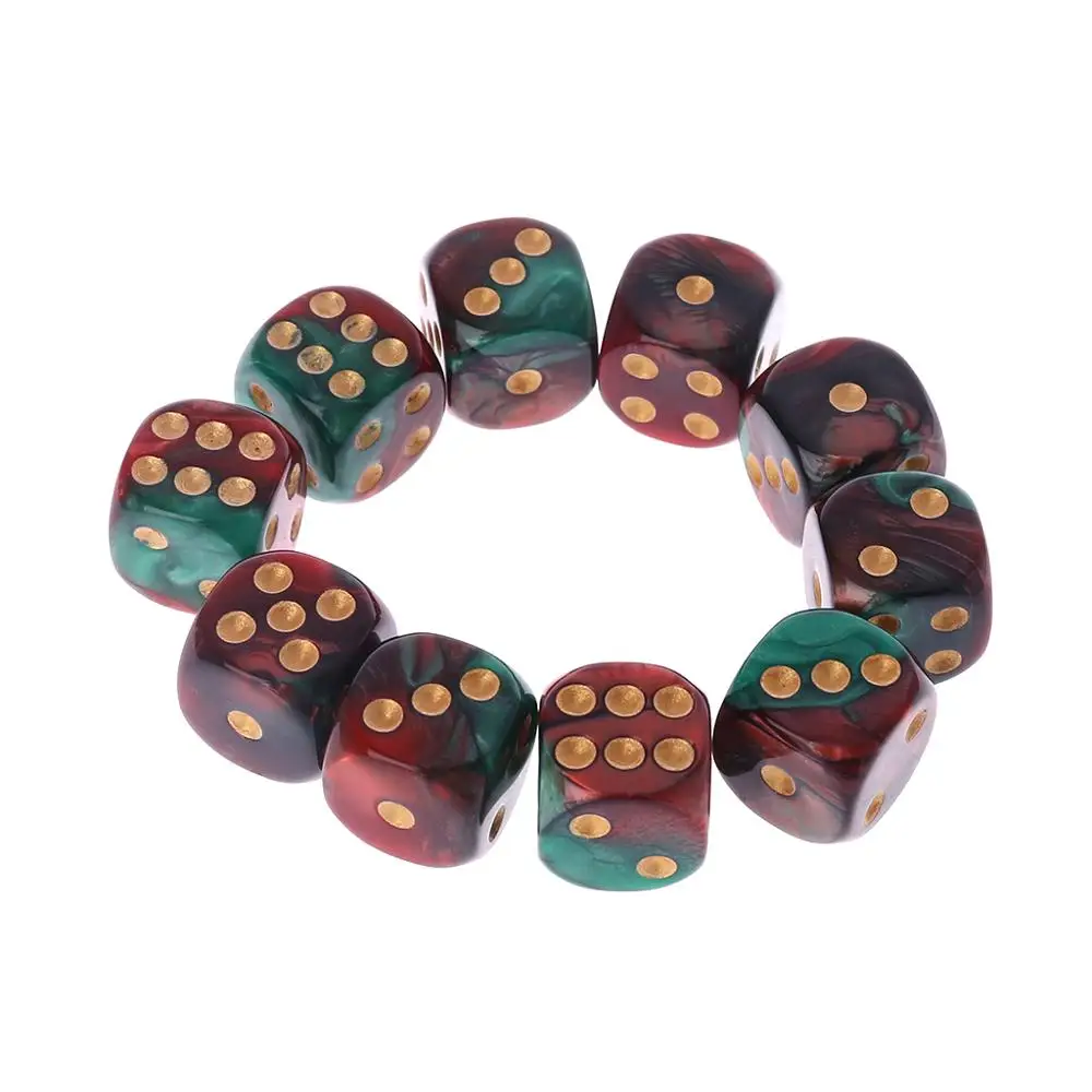 

10 Pcs 16mm Resin Dice D6 Red Green Gold Points Round Edges KTV Bar Nightclub Entertainment Tools Adult Toys