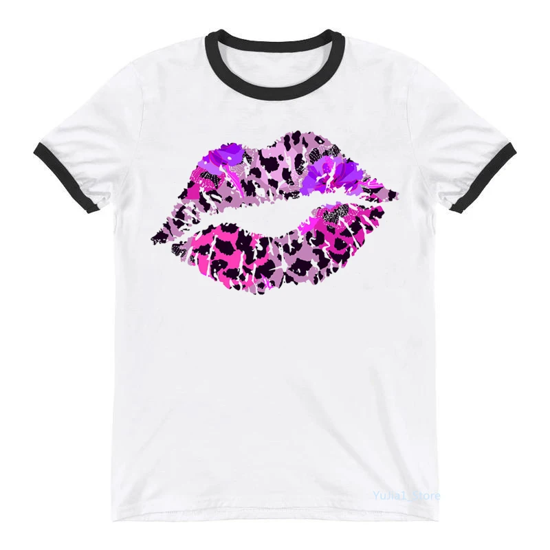 

Летняя модная футболка, женская одежда 2021, привлекательная Футболка с цветами/леопардовым/золотыми губами, женская белая Повседневная футб...