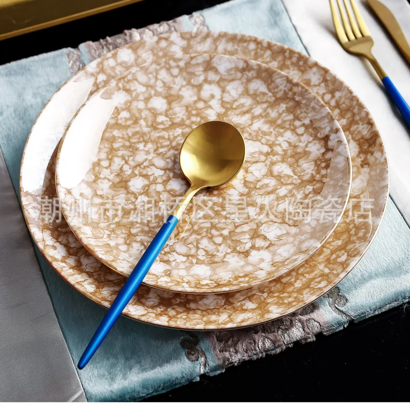 

Ceramic Food Plate Home Creative Sample Tableware Set Household Ceramic round Model Steak Plate West Table Dinner Plates