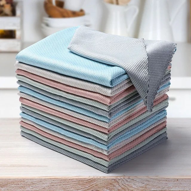 3 Pcs Kitchen Rags Solid Colored Glasses Window Dishcloth Rectangle Microfiber Cleaning Cloth Square Cup Towel