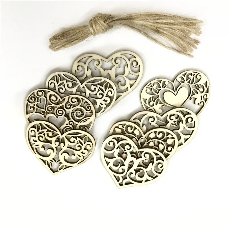 

50 шт. деревенский декор для свадебной вечеринки, деревянное ажурное подвесное украшение в виде любовного сердца, деревянные чипсы, Подарочн...