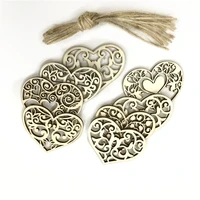 50pcs rustic wedding party decor wood love heart hollow hanging ornament wooden chips gift plaque pendant diy crafts