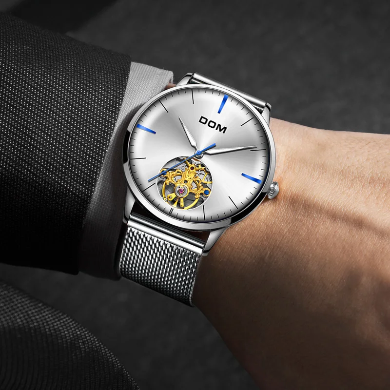 DOM Мужские автоматические механические модные топ Брендовые Часы бизнес-класса