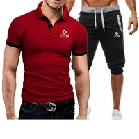 track suit men slim polo t shirt shorts set casual solid tracksuit male leisure mens top and pant suit sweat suits men