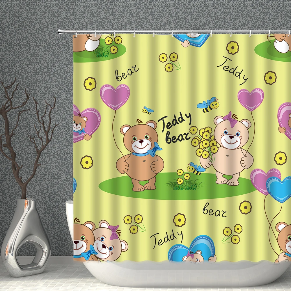

Colorful Cartoon Children Shower Curtain Cute Deer Kitten Owl Animal Pattern Waterproof Polyester Bathroom Decoration With Hooks