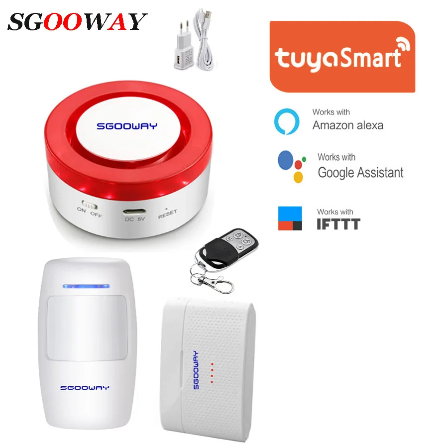 Set B Sgooway Wi-Fi умная сирена сигнализация система оповещения о входах домашний детектор безопасности дистанционное управление Alexa Google Home - Цвет: Set B