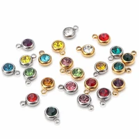 10pcs stainless steel crystal birthstone dangle charms pendants diy necklace bracelet pendant for diy jeweley making supplies