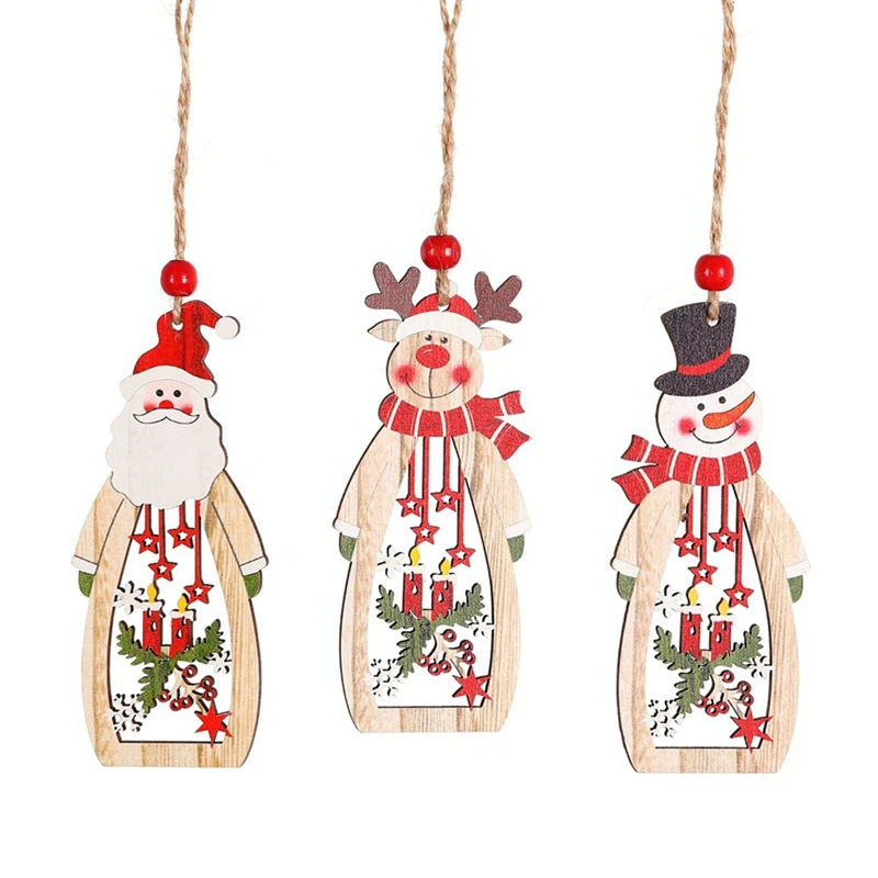 

Wooden DIY Christmas Tree Hanging Ornaments Pendant Santa Claus New Year Decor Christmas Decorations For Home