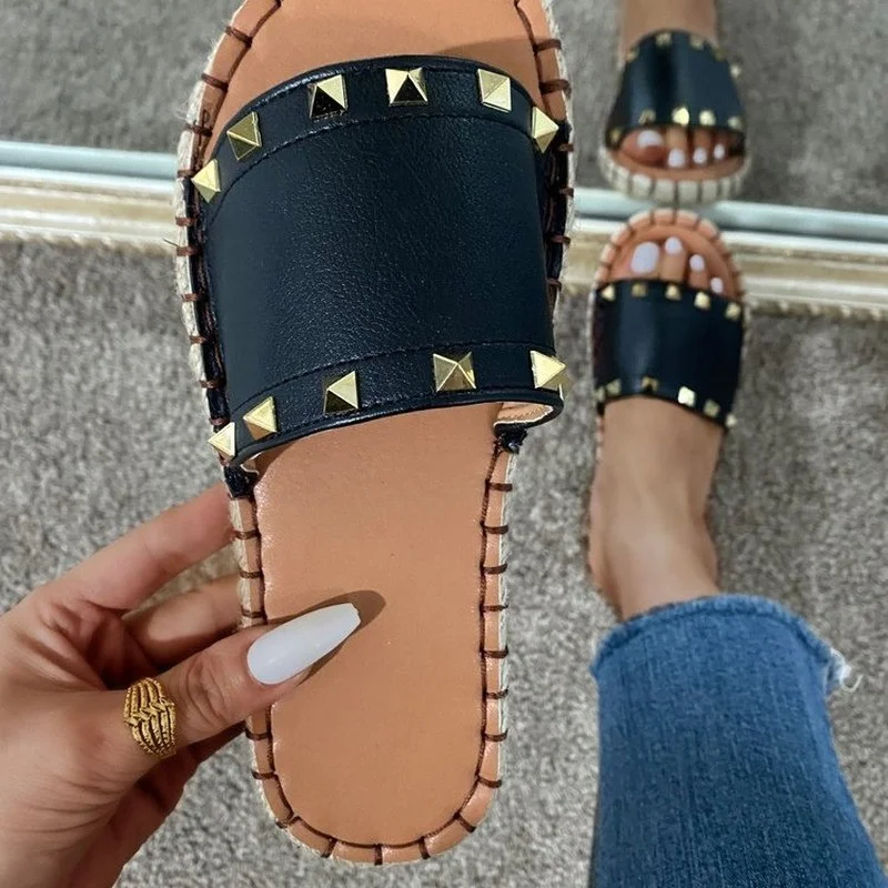 

Women's Casual Flat Platform Plus Size Slippers Female Home Beach Slides Summer Outdoor Beads Shoes Ladies Fashion Footwear