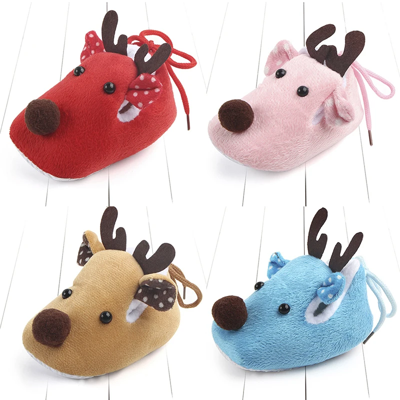 

1Pair Cute Christmas Deer Winter Coral Velvet Super Soft Bottom Sole Shoes Boys Girls Toddler Baby Shoes Comfortable Daily Wear