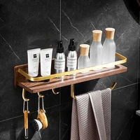 walnut bathroom shelf soap cosmetic shower shampoo shelf with hooks nail punched towel bar organizer rackholder wall mounted