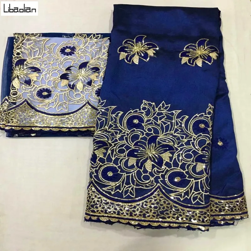 Темно синий Джордж кружево ткань с блузка 5 + 2 м наборы для вечернее платье в