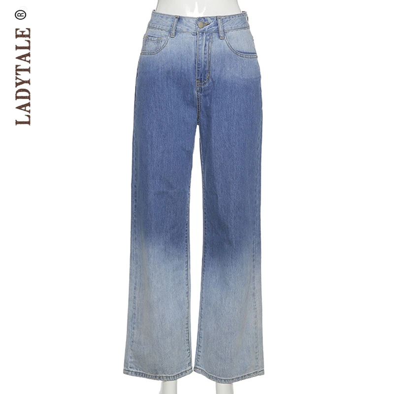 

LadyTale 2020 Autumn Winter High Waist Women Jeans Clothes Wide Leg Denim Blue Streetwear Fashion Harajuku Straight Pants