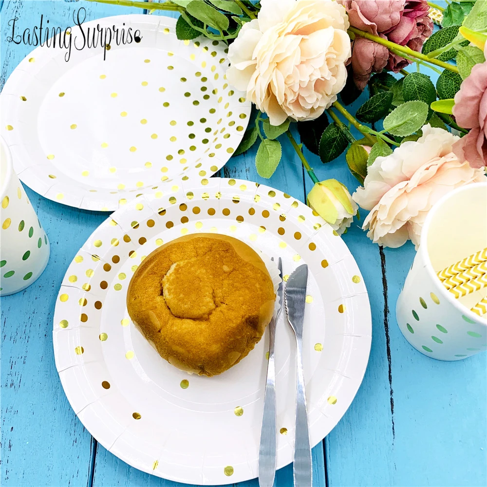 Золотые вечерние одноразовые столовые приборы полосатые соломинки украшения