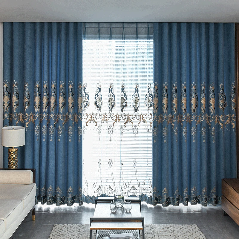 

Chenille Luxury Atmosphere Curtains for Living Dining Room Bedroom Light Luxury Villa Embroidered Embroidered Curtains