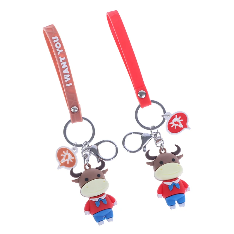 

1Pcs Cute Lovely Cartoon Dairy Key Chain Cow Doll Keychain Girl Bag Pendant Accessories Keyring