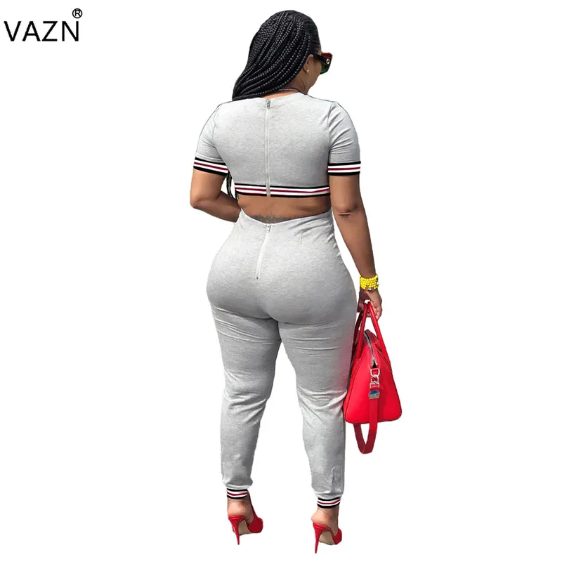 Женский комбинезон с круглым вырезом VAZN однотонный Облегающий коротким рукавом