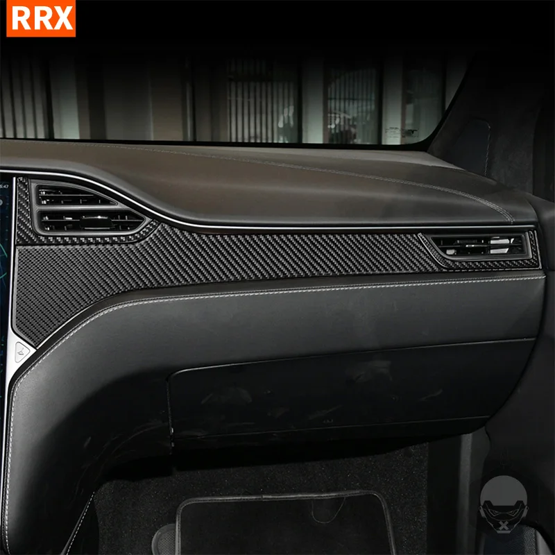 For Tesla Model X 2016-2020 S 2012-2020 Co-Pilot Dashboard Decorate Trim Strips 3 Pieces Real Carbon Fiber Stickers Accessories
