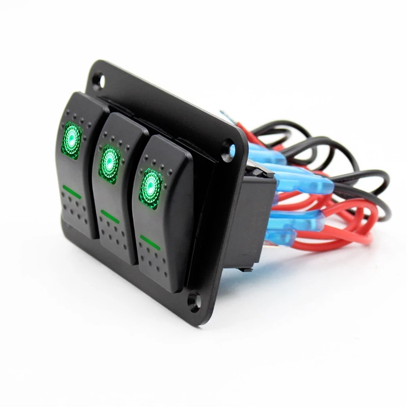 12V 24V 3 Gang Toggle Rocker Switch Panel Green LED Light On Off Car Marine Boat|Автоматические выключатели| |