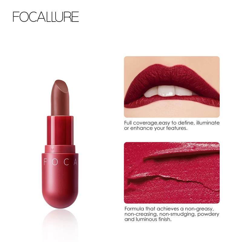 FOCALLURE Капсульная форма матовая губная помада водостойкая красно-коричневая