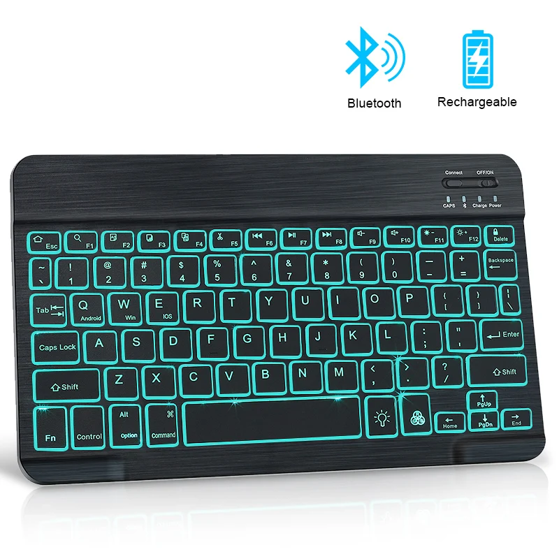 Мини Bluetooth клавиатура RGB Беспроводной клавиатура с Подсветка Russain ноутбук ipad клавиатура для мобильного телефона ноутбук ПК компьютер - изображение