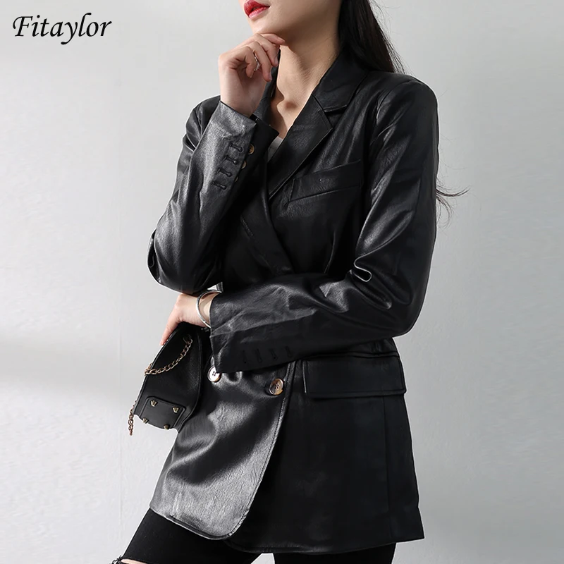 Fitaylor/Весенняя однотонная куртка из мягкой искусственной кожи Женская Осенняя