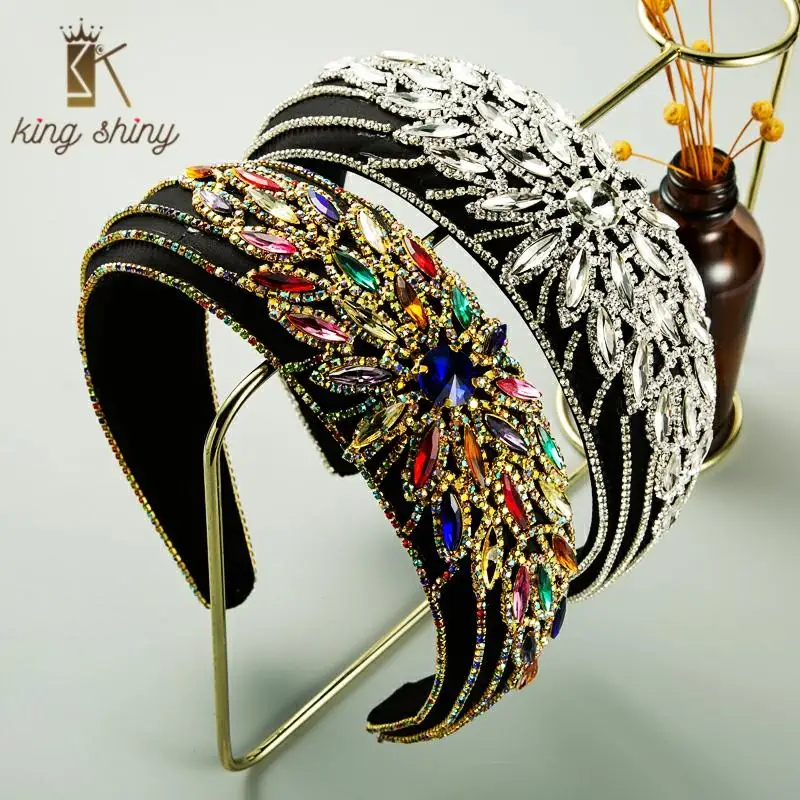 

Exquisete Baroque Multi Color Crystal Flower Headband High Class Full Rhinestone Metal Belt Sponge Hairband for Lady Tiara Bezel