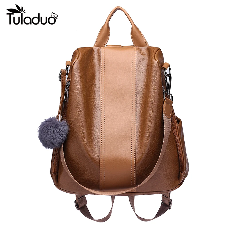 

Female Anti-theft Backpack Classic Pu Solid Color Backpack Fashion Shoulder Bag