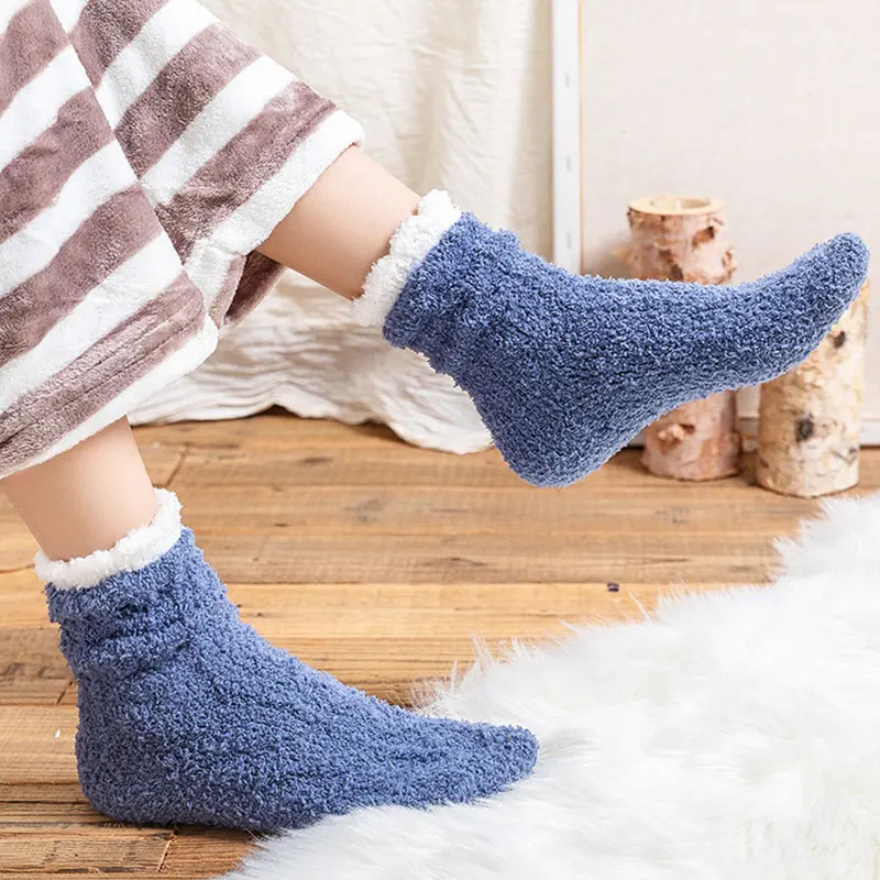 

1 Pair Japanese Women Coral Velvet Tube Pink Socks Women Warm Thickened Floor Socks for Ladies Winter Fall Pure Color Home Wear