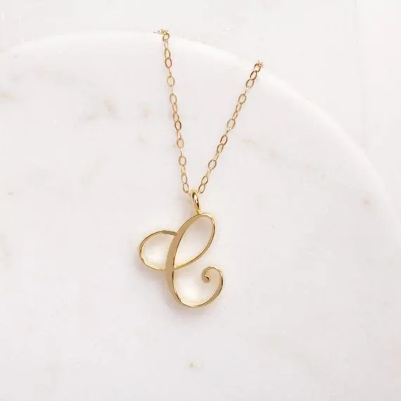 

Monogram Letter C Necklace Cursive Pendant Initial Name English Alphabet Text Character Clavicle Charm Jewelry for lovers Gift