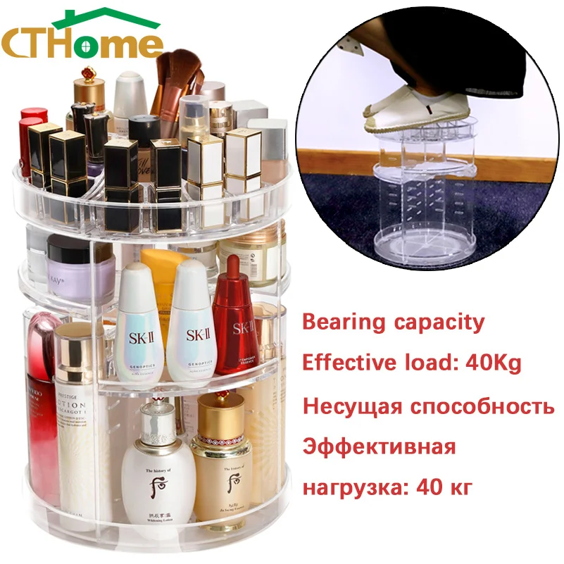 Прозрачная коробка для хранения косметики CTHome вращающаяся на 360 градусов