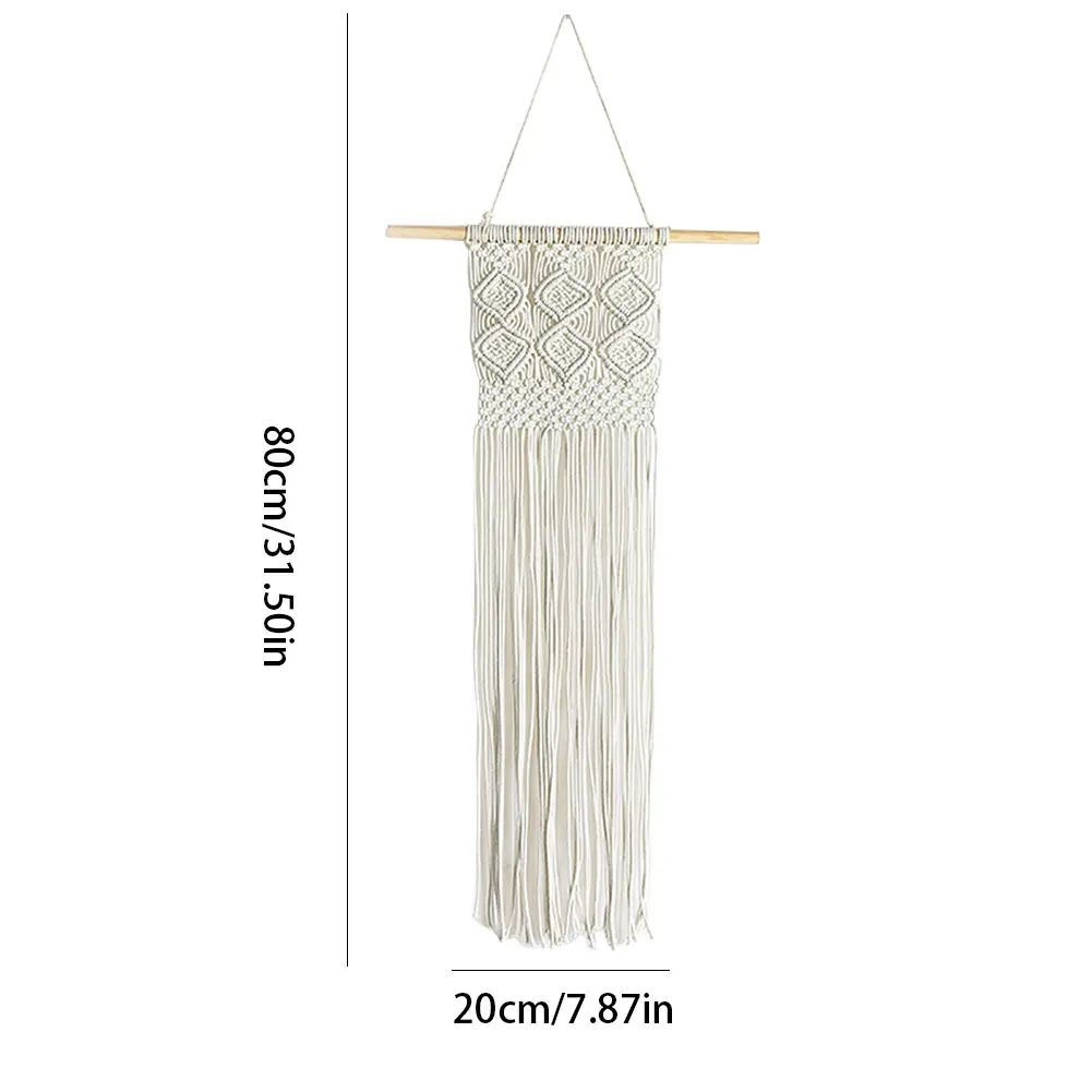 

Hand-Woven Macrame Wall Hanging Pendant Tapestry Tassel Woven Hanging Art Decoration With Wooden Stick For Home Decoration