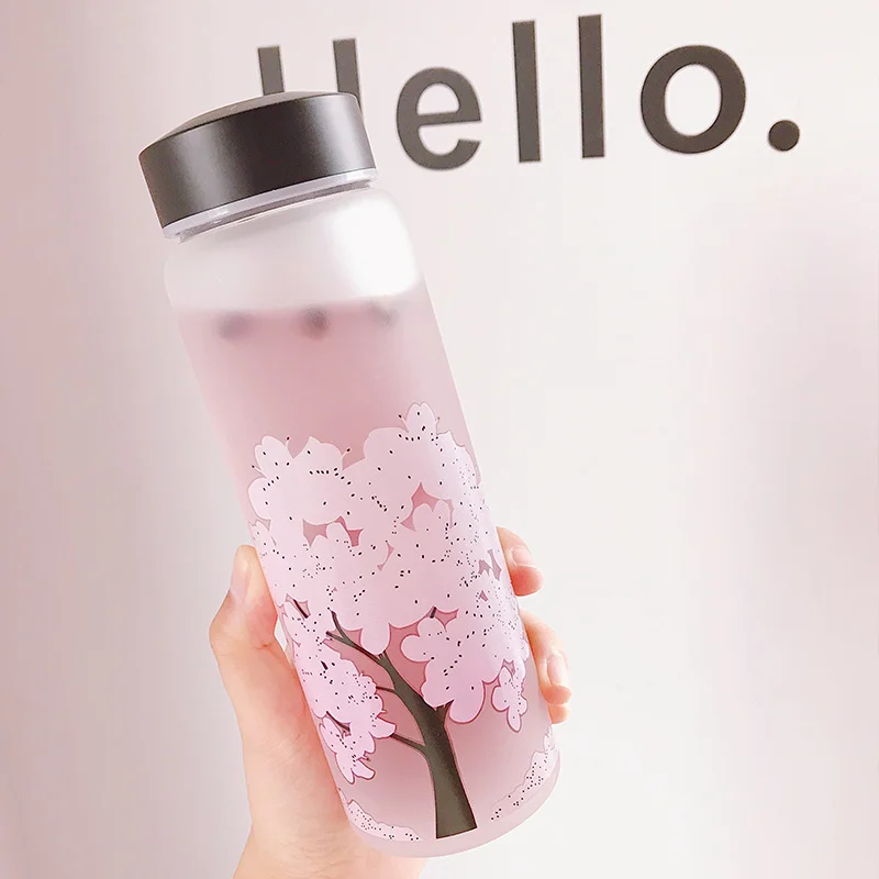 420/600/1000ML New Cherry Gradient Color Glass Water Bottle Cute Fashion Sport Drink Bottles Gift Cups for Kids Girl Student