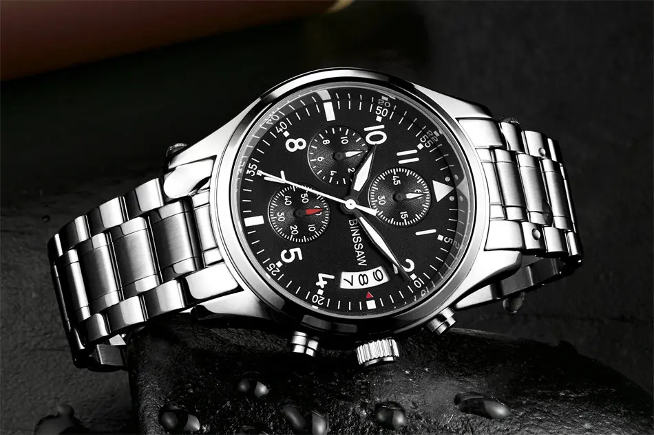 BINSSAW новый роскошный бренд Топ часы светящиеся водонепроницаемые кожаные