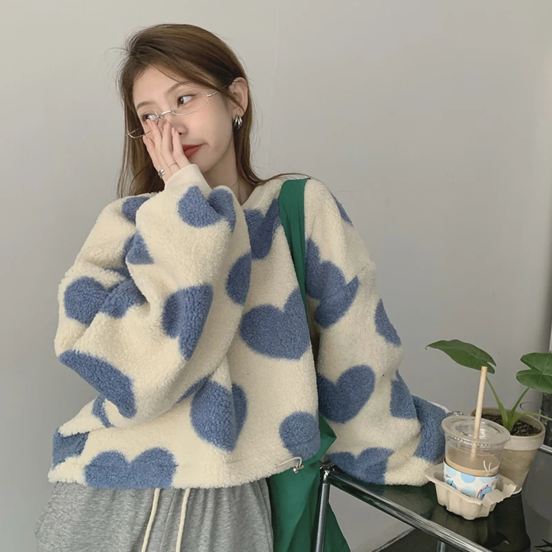 Женские укороченные толстовки Woherb с принтом сердца весенне-осенняя Милая