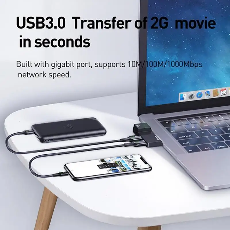 Baseus USB 3,0 мульти-функциональный хаб 3 в 1 взаимный обмен данными между компьютером и периферийными устройствами с 2 портами(стандарт 3,0+ RJ45 концентратор USB LAN переходник для Surface Pro для всей поверхности RT серии