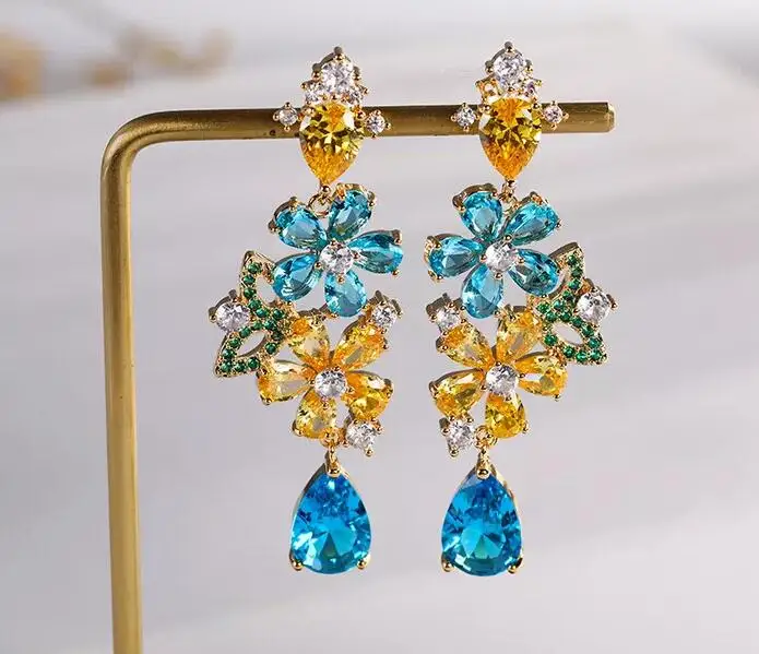 

Flower water drop butterfly geometric women colorful zircon earrings advance banquet luxurious ear jewelry